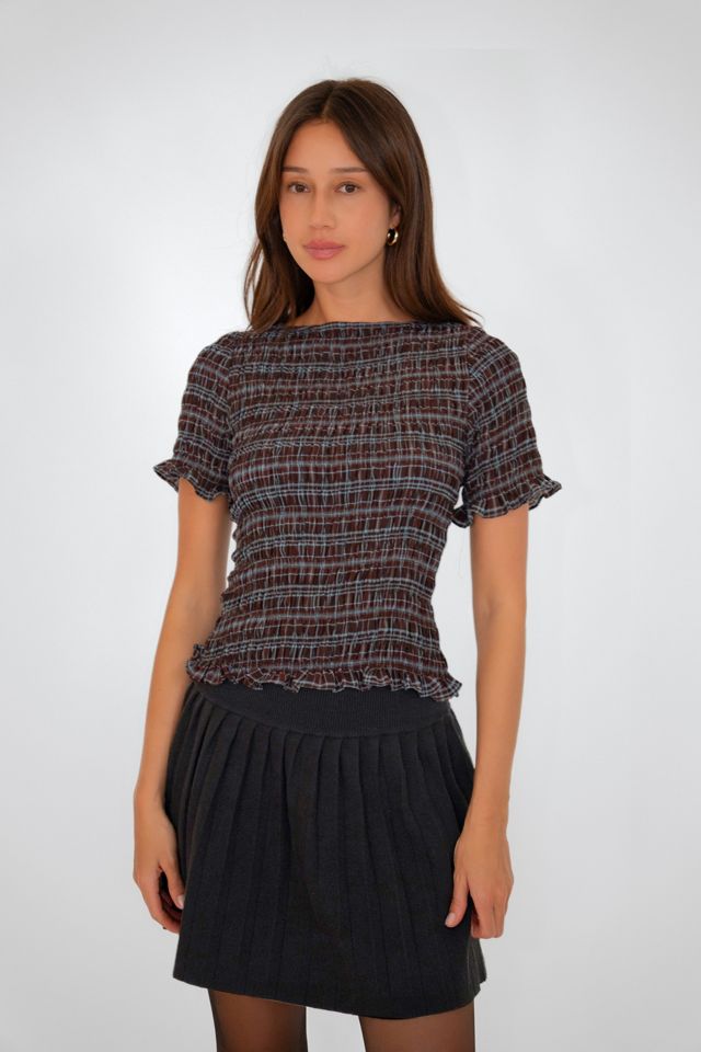 Amy Lynn Kitty Check Chiffon Smocked Frill Sleeve Top #2