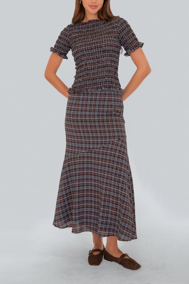 Amy Lynn Kitty Check Chiffon Smocked Frill Sleeve Top #4