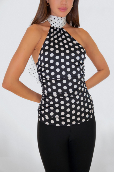 Amy Lynn Sophie Contrast Mono Polka Dot Scarf Neck Top