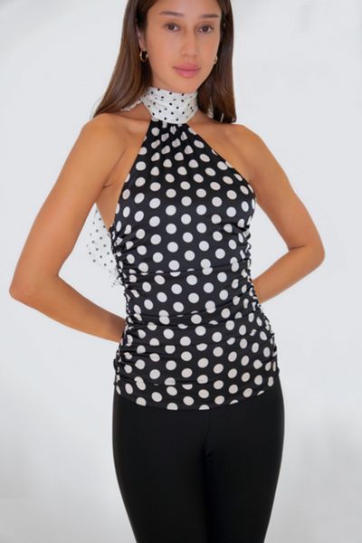 Amy Lynn Sophie Contrast Mono Polka Dot Scarf Neck Top
