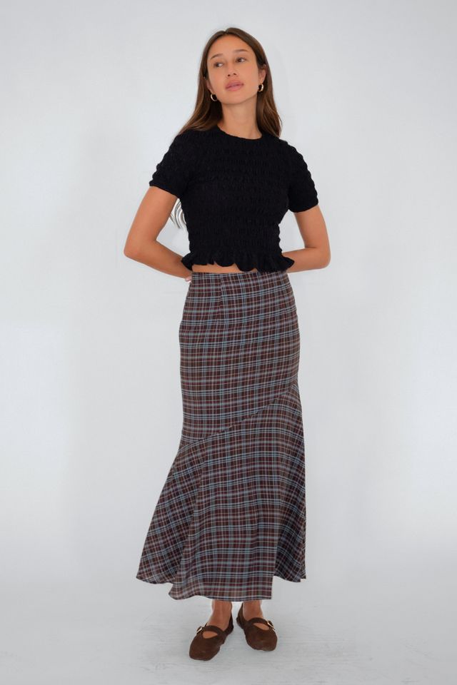 Amy Lynn Alma Heritage Check Chiffon Asymmetric Maxi Skirt #1