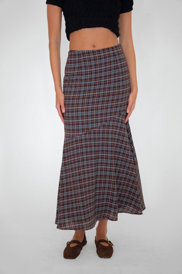 Amy Lynn Alma Heritage Check Chiffon Asymmetric Maxi Skirt #2