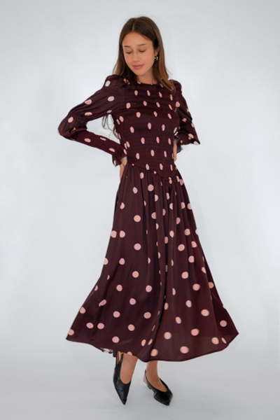 Amy Lynn Mabel Polka Dot Satin Smocked Midaxi Dress | Urban Outfitters