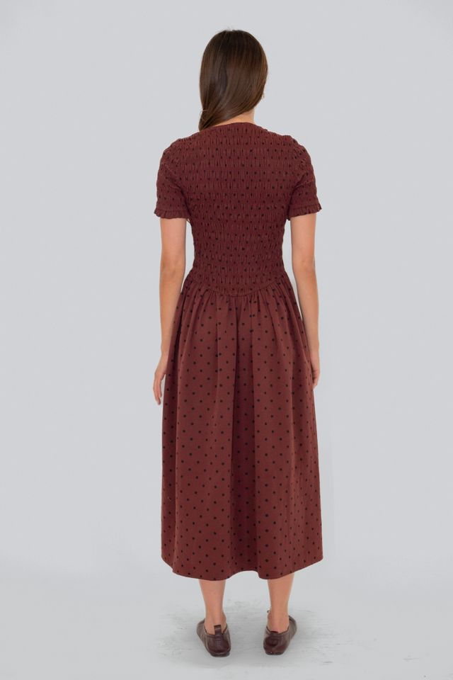 Amy Lynn Beatrix Smocked Plum Polka Dot Midi Dress #2