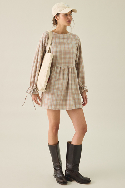 Daisy Street Lulu Long Sleeve Plaid Cotton Mini Dress