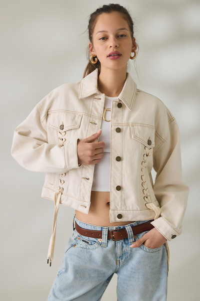 BLANKNYC Lace-Up Cream Denim Jacket