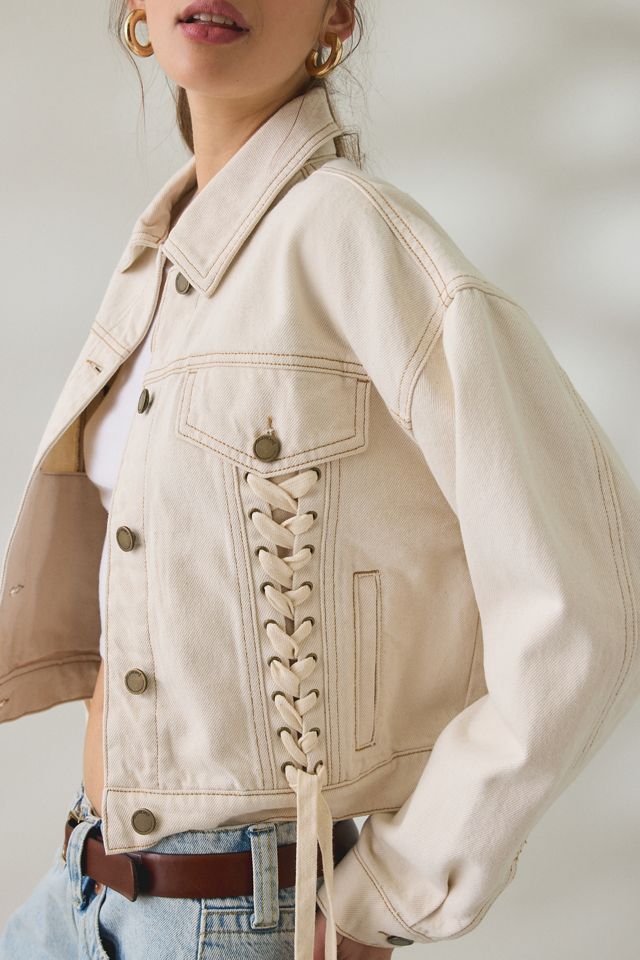 BLANKNYC Lace-Up Cream Denim Jacket #1