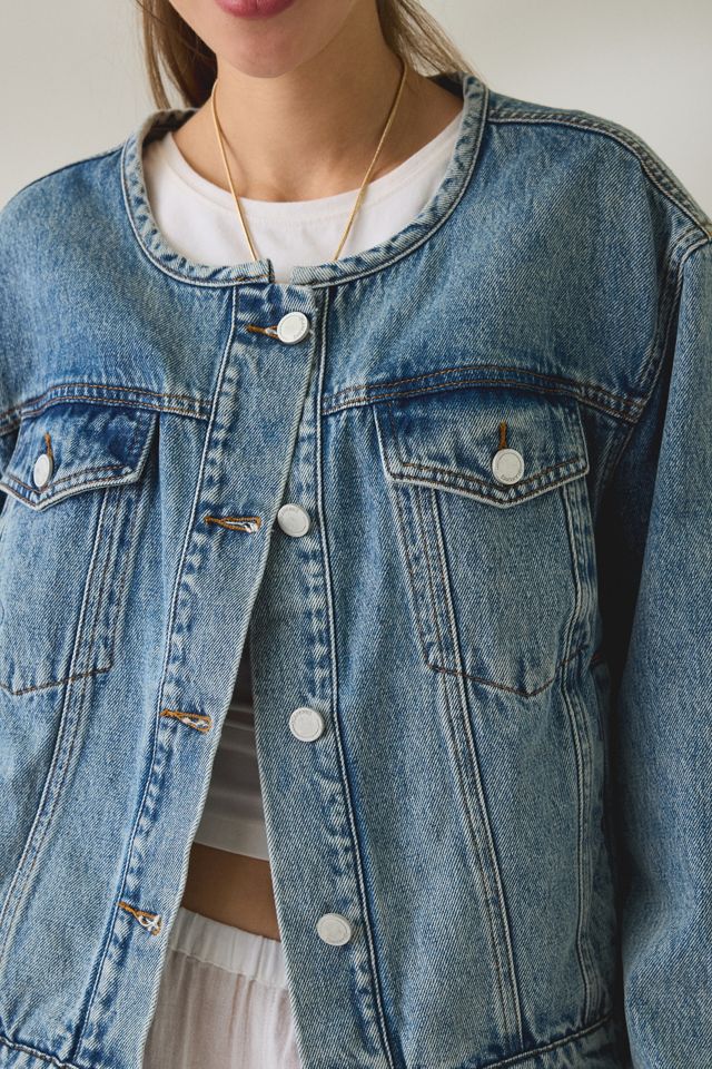 BLANKNYC Heads Up Collarless Oversized Denim Jacket #1