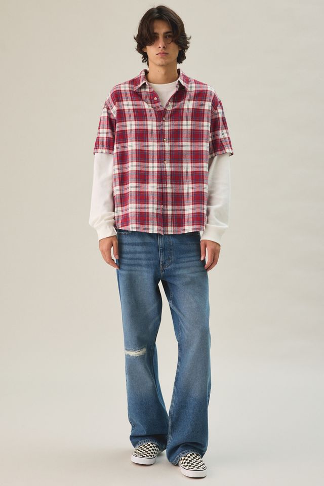 BDG Relaxed Plaid Flannel Short Sleeve Shirt #1