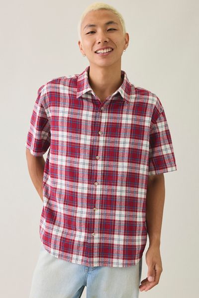 BDG Relaxed Plaid Flannel Short Sleeve Shirt