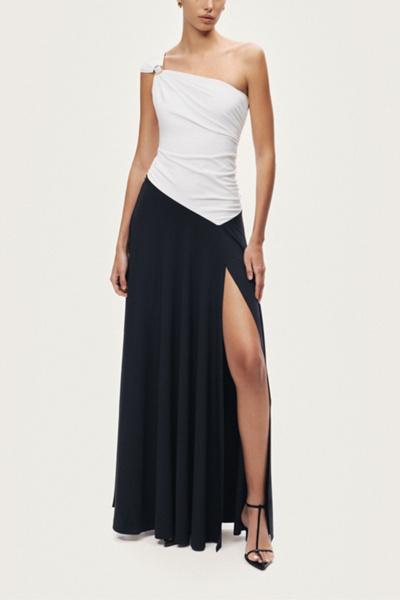 nocturne off the shoulder dress Nocturne Off-The-Shoulder Layered Design Maxi Dress In Black - 60% Off