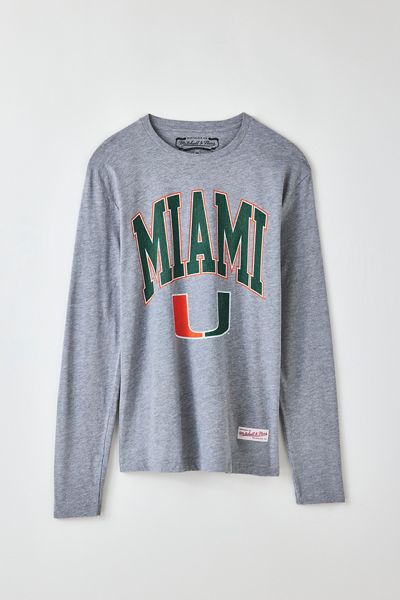 Mitchell & Ness NCAA University Of Miami Arch Logo Long Sleeve Tee