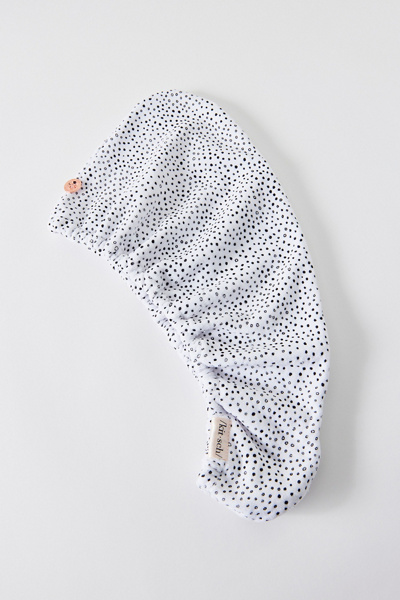 KITSCH Quick-Drying Microfiber Hair Towel in White/Black Dots at Urban Outfitters