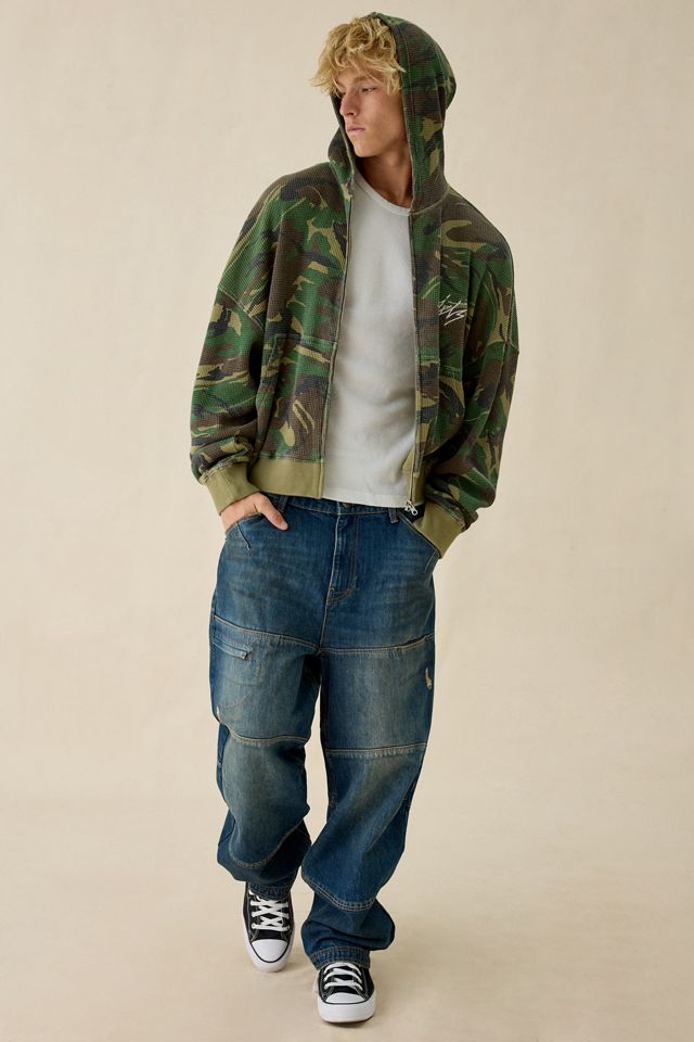 iets frans… Camo Pattern Waffle Full Zip Hoodie Sweatshirt #3