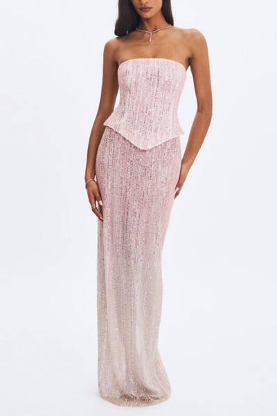 Miss Circle Tosca Beaded Gradient Strapless Maxi Dress