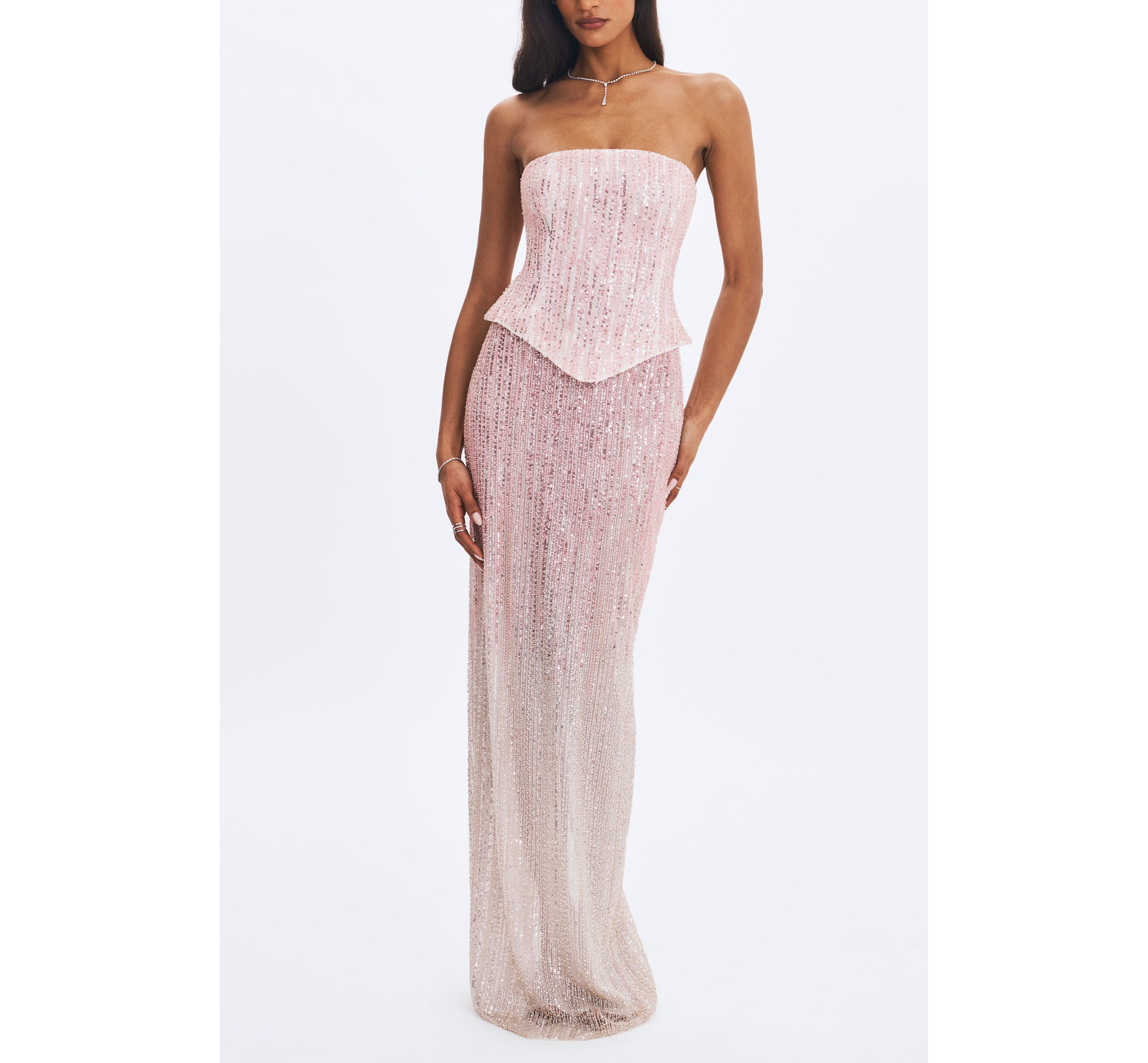 Miss Circle Tosca Beaded Gradient Strapless Maxi Dress