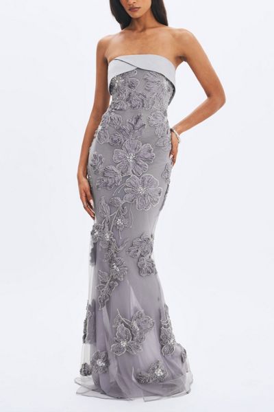 Miss Circle Fatima Crystal Corset Mesh Mermaid Maxi Dress | Urban Outfitters