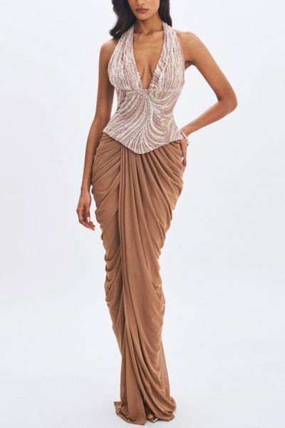 Miss Circle Fatima Crystal Corset Mesh Mermaid Maxi Dress | Urban Outfitters