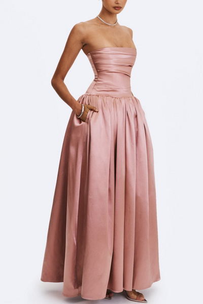 Miss Circle Willette Satin Strapless Gathered Maxi Dress