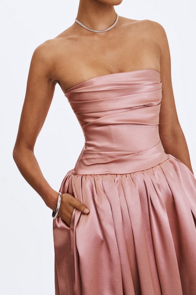 Miss Circle Willette Satin Strapless Gathered Maxi Dress #3