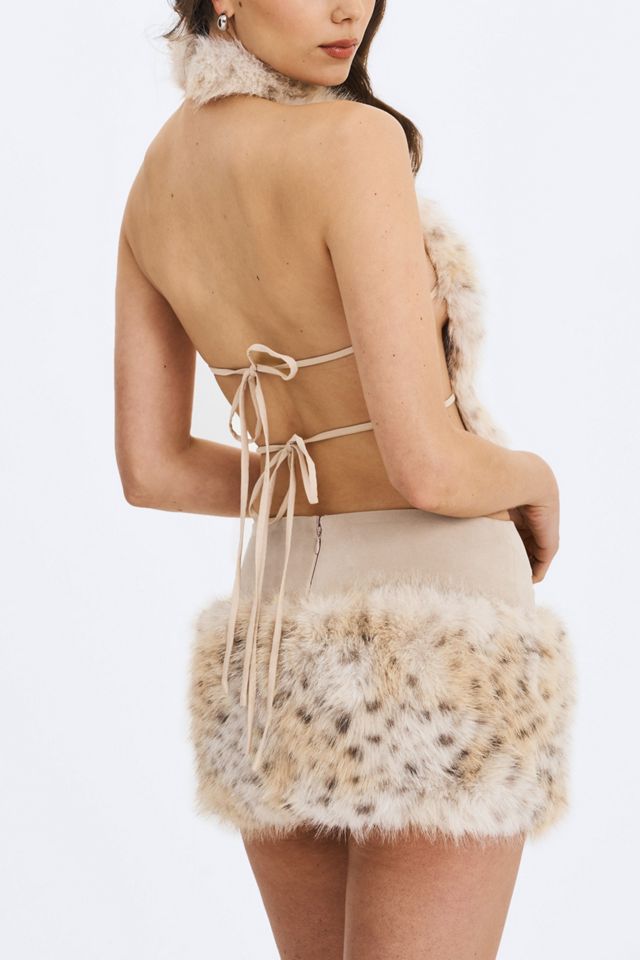 Miss Circle Sasha Backless Fur Halter Top #3