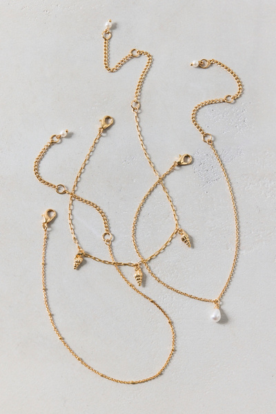Urban Outfitters Delicate Shell Anklets Set In Gold, Women's At