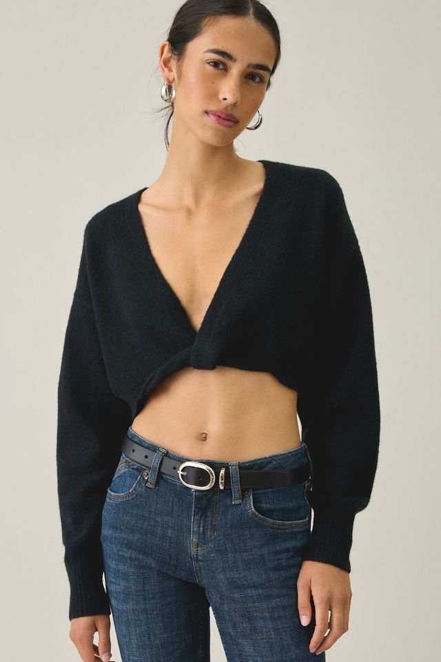 BDG Julia Twist Plunging V-Neck Cropped Sweater #1
