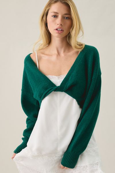 Out From Under Julia Twist Plunging V-Neck Cropped Sweater