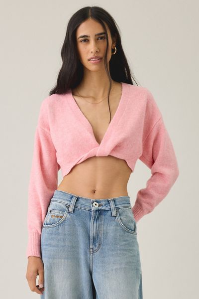 BDG Julia Twist Plunging V-Neck Cropped Sweater
