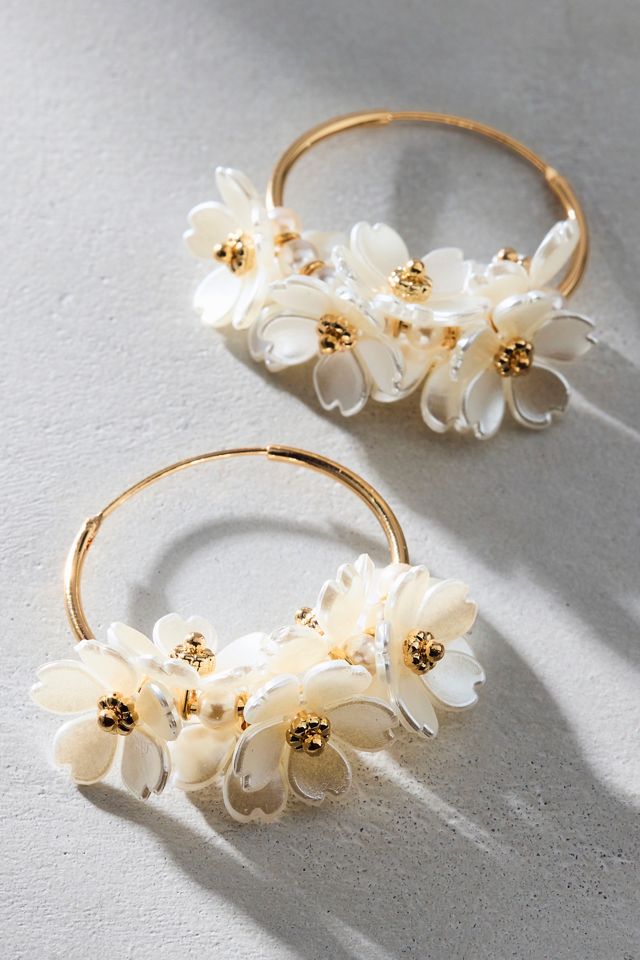 Pearl Bouquet Flower Charm Hoop Earrings #1