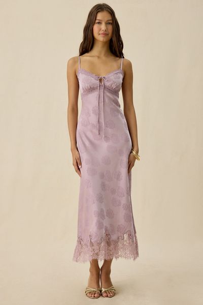 Kiss The Sky Willa Jacquard Satin Lace Trim Slip Maxi Dress