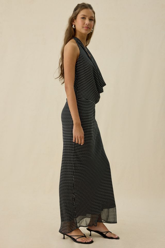 Kiss The Sky Sirena Plunging Cowl Neck Polka Dot Maxi Dress #2