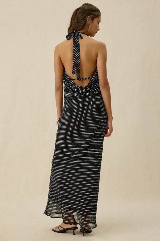 Kiss The Sky Sirena Plunging Cowl Neck Polka Dot Maxi Dress #4