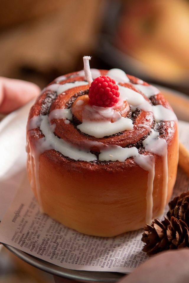 Southlake Gifts Cinnamon Roll Candle With Raspberry Topper And Frosting #2