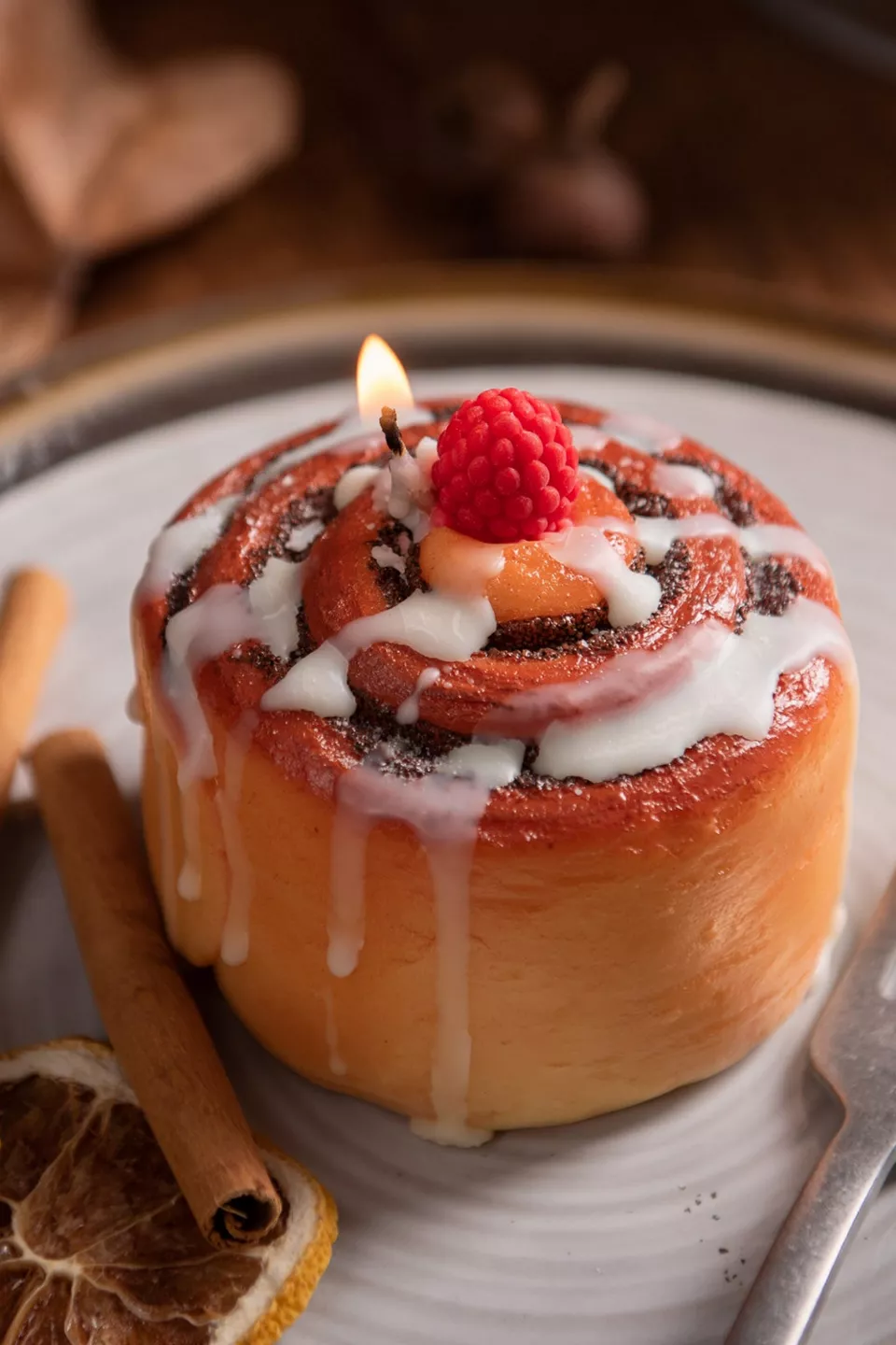 A candle shaped like a stack of pancakes