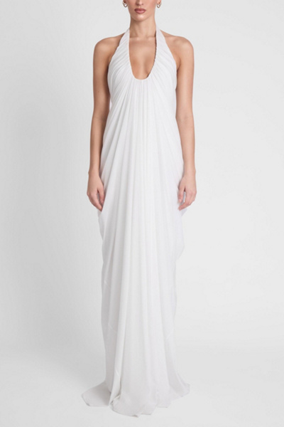 LEAU Cascade Drape Gown in White, Women's at Urban Outfitters