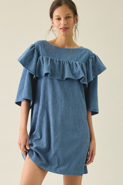 Kiss The Sky Mimi Corduroy Ruffle Babydoll Mini Dress