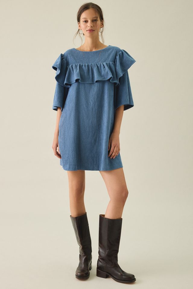 Kiss The Sky Mimi Corduroy Ruffle Babydoll Mini Dress #3
