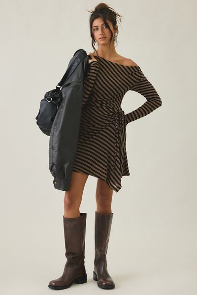 Kiss The Sky Finn Asymmetric Long Sleeve Off-The-Shoulder Mini Dress