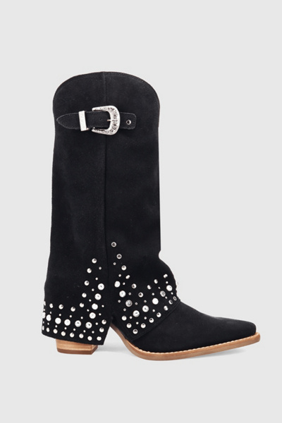 Dingo Howdy Honey Suede Foldover Cowboy Boot in Black, Women's at Urban Outfitters