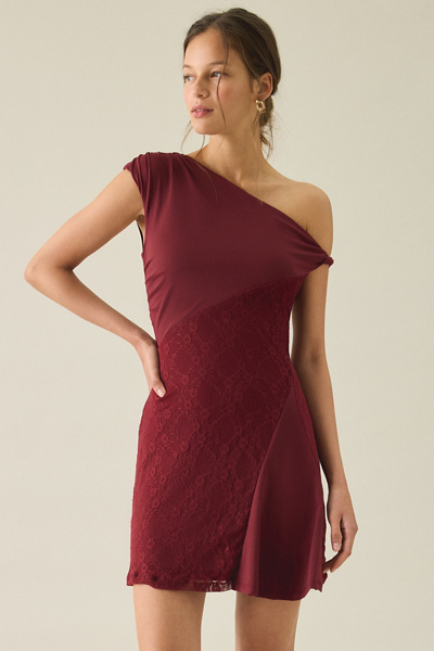 Kiss The Sky Astrid Spliced Lace Asymmetric One-Shoulder Mini Dress