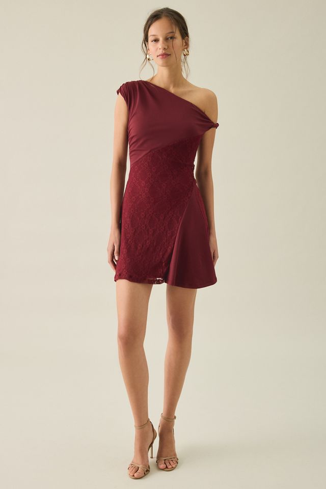 Kiss The Sky Astrid Spliced Lace Asymmetric One-Shoulder Mini Dress #1
