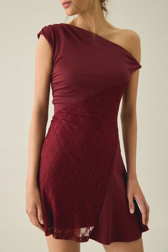 Kiss The Sky Astrid Spliced Lace Asymmetric One-Shoulder Mini Dress #4