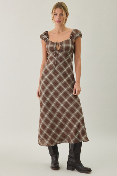 Kiss The Sky Amelia Puff Sleeve Plaid Midi Dress