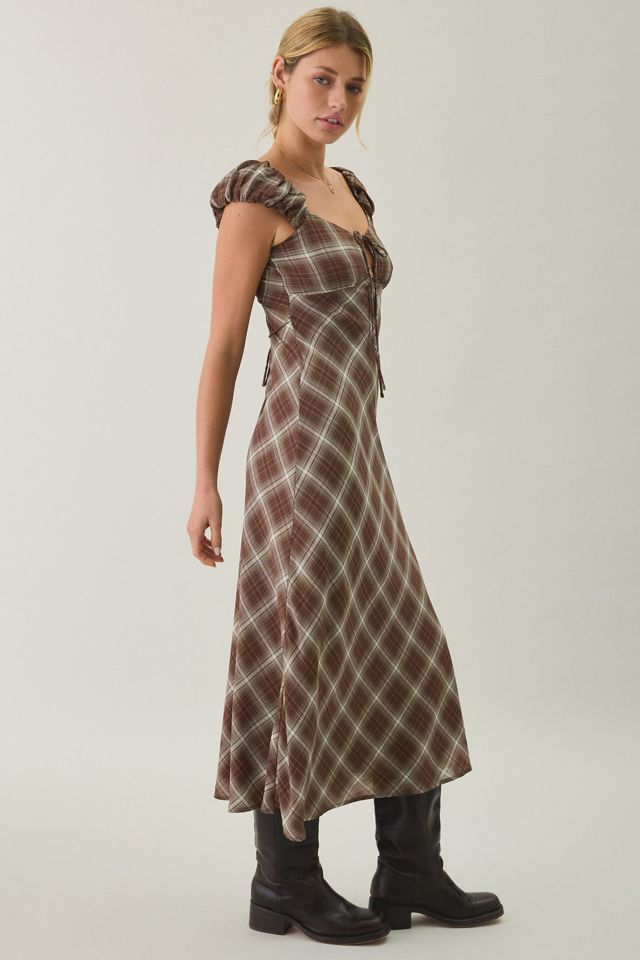 Kiss The Sky Amelia Puff Sleeve Plaid Midi Dress #2