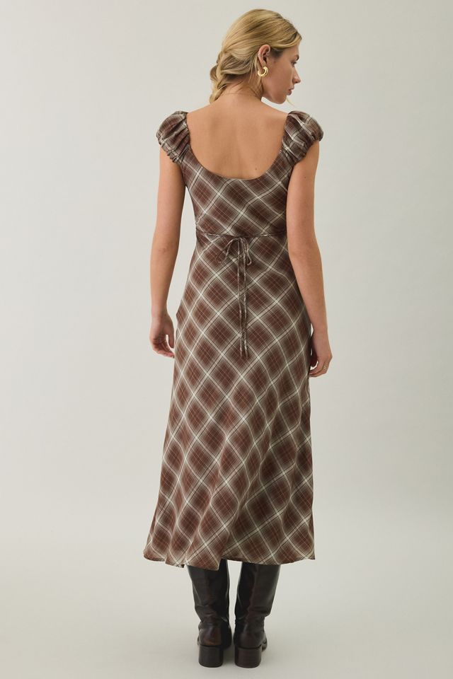Kiss The Sky Amelia Puff Sleeve Plaid Midi Dress #3