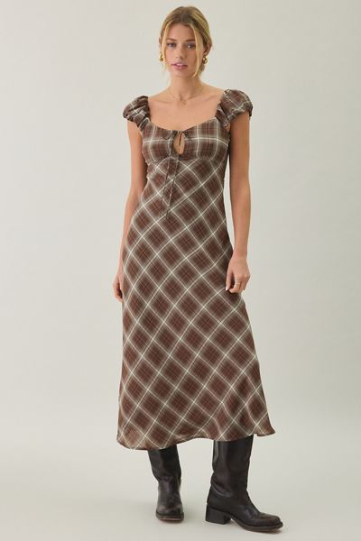 Kiss The Sky Amelia Puff Sleeve Plaid Midi Dress