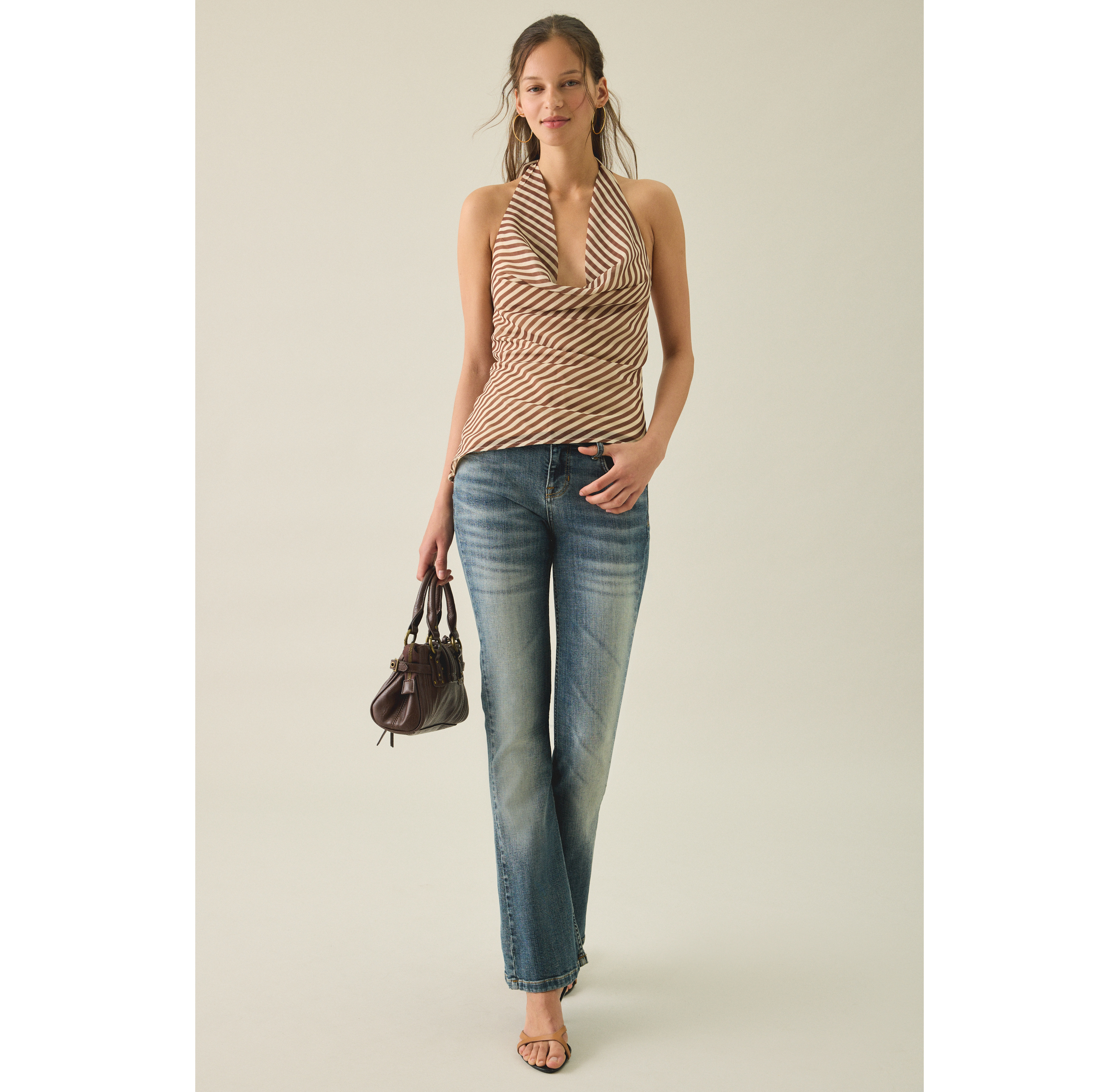 Kiss The Sky Adriana Asymmetric Cowl Neck Halter Top