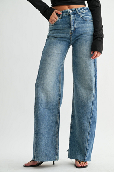 Jemina Denim High Rise Wide Two-Tone Contrast Jean