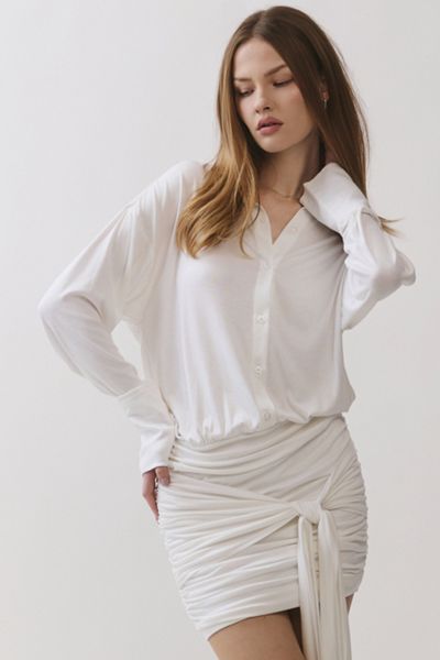 Personal Code Athena Button Down Mini Dress With Drape Tie